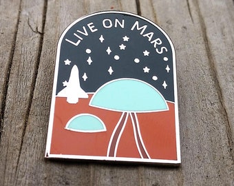 Emaille speld Mars - ruimtespeld - wetenschapsspeld - astronomiespeld - reversspeld - emailspeldjes - reversspeld - marsspeld - speld levend op mars - ruimtespeld