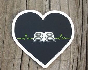 vinyl sticker - heart sticker -  book pulse - vinyl decal - laptop decal - book sticker - vinyl stickers - book stickers - vinyl decals