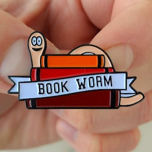Book enamel pin - bookworm enamel pin - book worm lapel pin - reading pin - book enamel pins - bookish lapel pins - reading pins