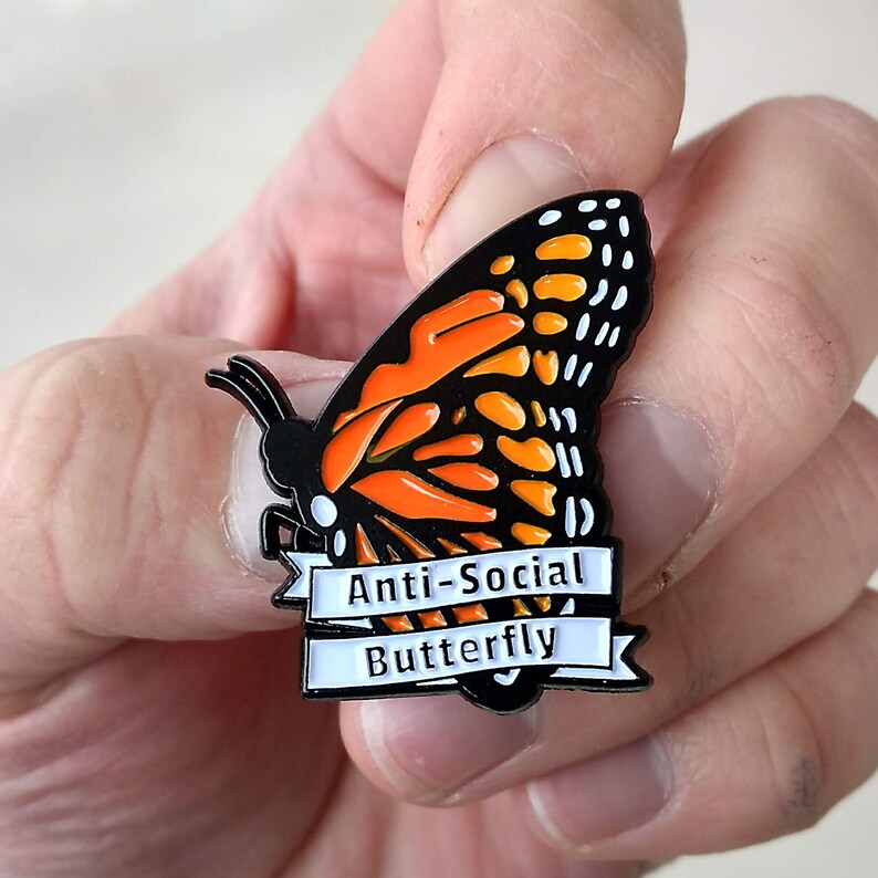 Introvert Enamel Pin Anti-Social Butterfly Pin socially awkward lapel pin hat pin enamel pins lapel pins funny pin image 1