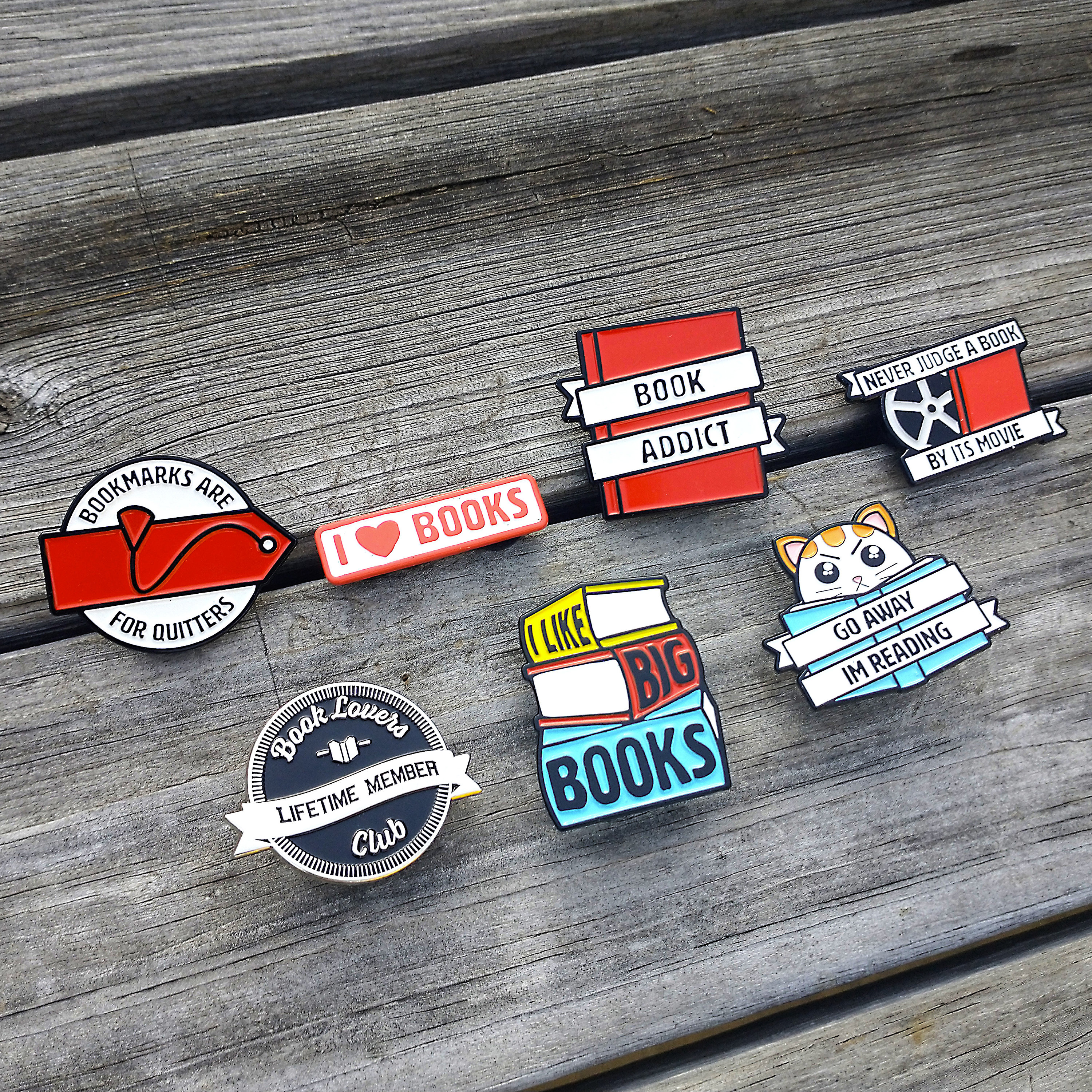 Library Book Pin Book Enamel Pin Set -7 Book Enamel Pins - Book Lapel Pin Set - Reading ...