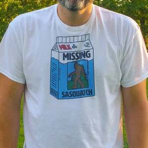 Missing Sasquatch T-Shirt | 50-50 Cotton Poly blend Bigfoot Tee | Cryptid | Faded vintage look
