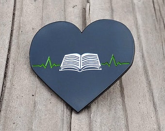 book pin - enamel pin - heart beat reader pin - lapel pin - reading pin - enamel pins - reading pins - lapel pins - book pins - hat pin