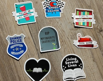 vinylstickerset - 8 boekstickers - stickerset - laptopstickers - grappige stickers - laptopsticker - grappige sticker - grappige sticker - grappige sticker