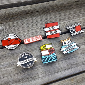 Book enamel pin set -7 book enamel pins - book lapel pin set - reading pin - book enamel pins - bookish lapel pins - reading pins