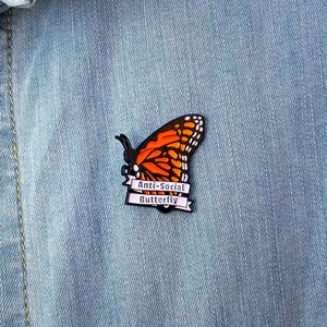 Introvert Enamel Pin Anti-Social Butterfly Pin socially awkward lapel pin hat pin enamel pins lapel pins funny pin image 2