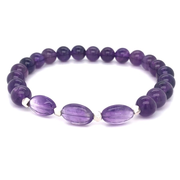 Amethyst Sobriety Recovery Bracelet, Healing Crystals, Alcoholics Anonymous, Amethyst with Hill Tribe Silver for AA, NA, by Saging Karma®