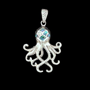 Sterling Silver Octopus Abalone Shell Pendant: Sea Creature Necklace, Saging Karma®