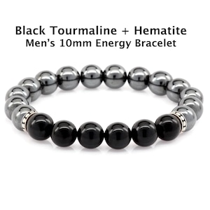 AAA Black Tourmaline & AAA Hematite Bracelet: Men&#39;s 10mm Energy Bracelet by Saging Karma®