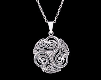 Celtic Triskelion Pendant, Irish Triple Spiral Symbol, Sterling Silver Pendant, Chain Included, Gift for Him or Her, Saging Karma® Jewelry