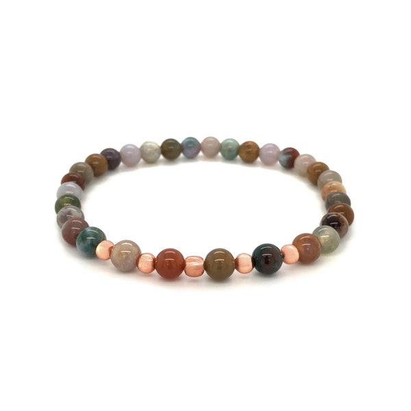 AAA Indian Agate with Copper Bracelet, Earth Energy Connection, Stimulate Energy Flows, Men or Women, Handmade by Saging Karma® Jewelry