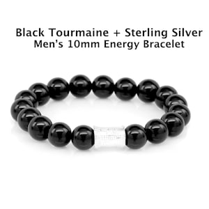 Men&#39;s Black Tourmaline with Sterling Silver, 10mm Positive Energy Bracelet, Handmade by Saging Karma®