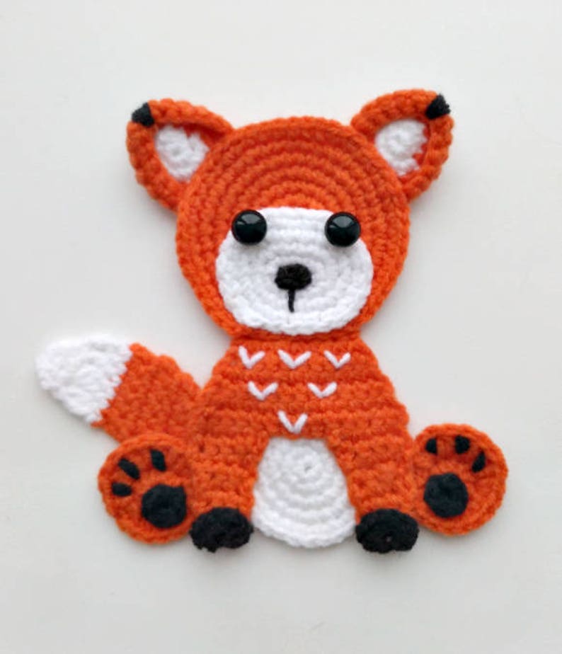 PATTERN Woodland Animal Applique Crochet Patterns PDF Rabbit Bear Raccoon Fox Crochet Appliques Forest Animals Motif Ornament for Baby ENG