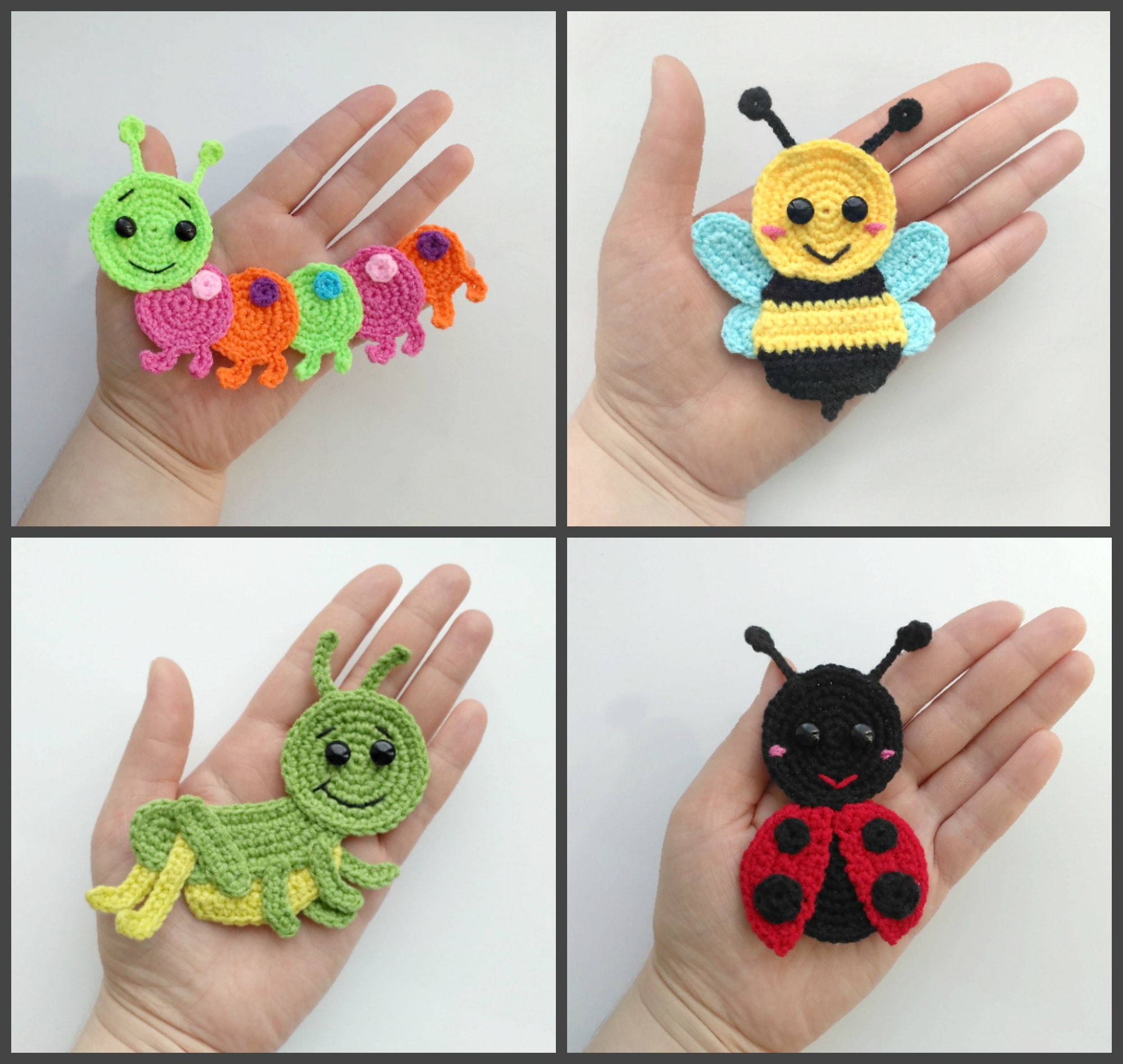 PATTERN Bugs Applique Crochet Patterns PDF Caterpillar Bee Etsy