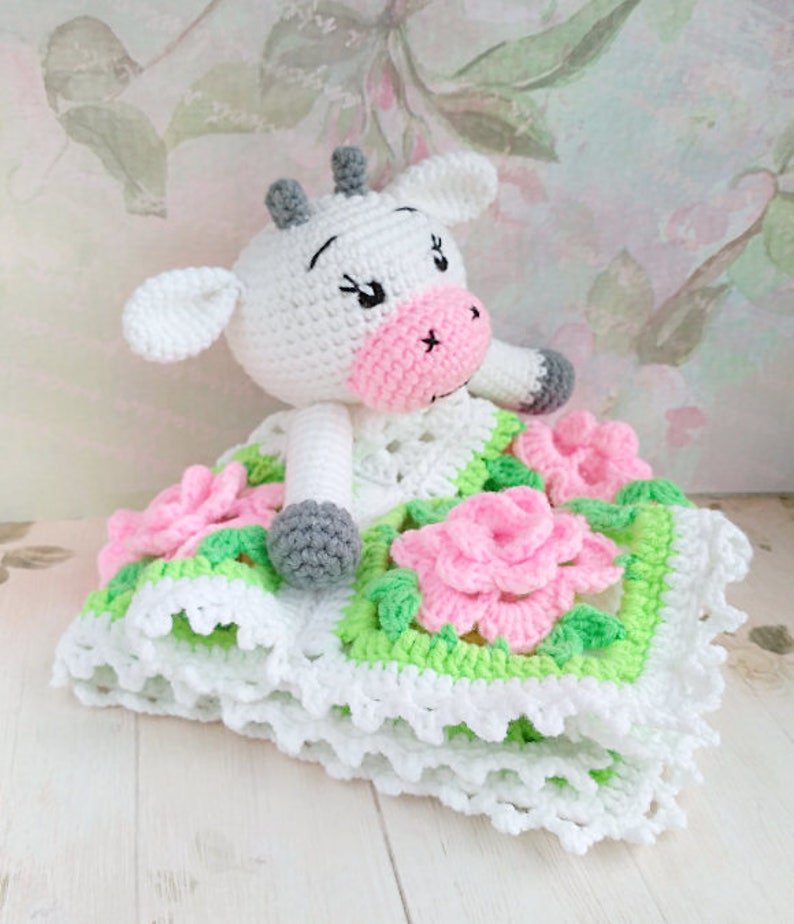 PATTERN Crochet Security Blanket Crochet Lovey Pattern Cow Amigurumi Crochet Pattern PDF file pattern Cow Toy Snuggle Toy Baby Blanket ENG.