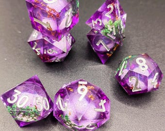 Würfelset mit violettem Flüssigkern, Würfelset mit grünem Gras-Flüssigkern für Rollenspiele, Dungeons & Dragons-Würfelset, MTG-Würfel, DnD-Würfel