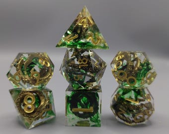 Dados de tentáculos de pulpo, dados poliédricos con remolino de tinta verde esmeralda, dados de Kraken oceánico para juegos de rol de mesa, dados de fantasía submarina, dados de Dungeons and Dragons