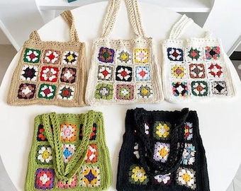 Bolso de mano de ganchillo hecho a mano, bolso de granny square de ganchillo, bolso de hombro hecho a mano, regalo bonito, bolso de girasol de ganchillo, regalo para el Día de la Madre
