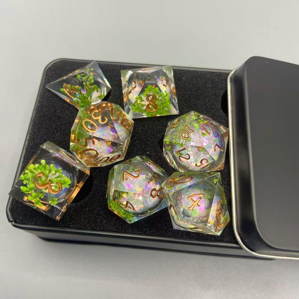 Green Grass Liquid Core DnD Dice Set for Role Playing Games, Resin Polyhedral Dice Set, Dungeons and Dragons Dice Set, MTG Dice, DnD dice