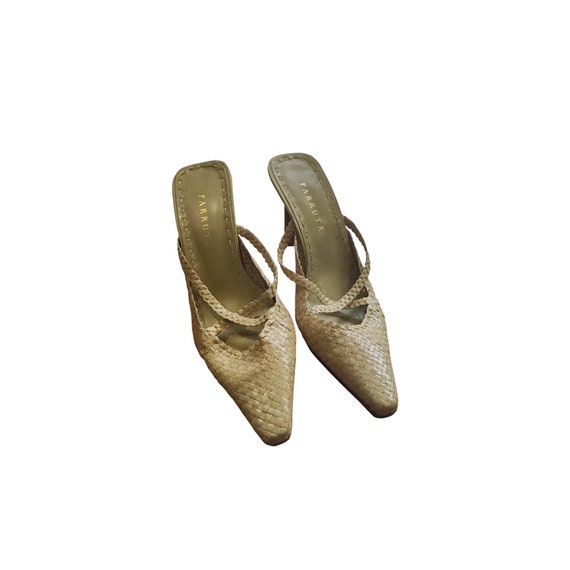 Olive green leather woven mules