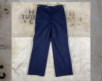 Vintage 1940s WWII Navy Sailor Pants, Black Wool Wide Leg Trousers