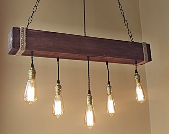 Handmade Beam Chandelier - Wood Beam Chandelier Wooden Chandelier Rustic Lighting Farmhouse Pendant Hanging Lamp Indoor Lighting Ceiling