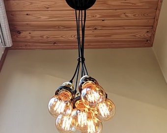 Edison Light Fixture - Hanging Cluster Light with 6 Pendants - Custom Edison Chandelier Light - Modern Industrial Chandelier