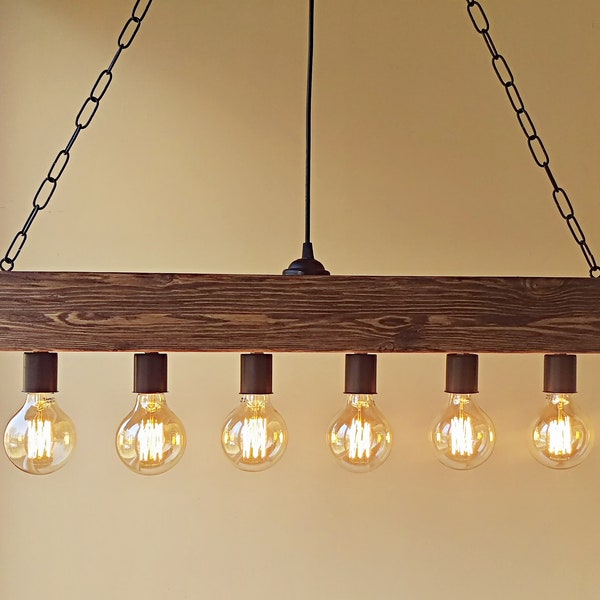 Lustre à poutre - éclairage en bois - lustre de ferme - lustre rustique - lustre vintage - lumière rustique - suspension Edison