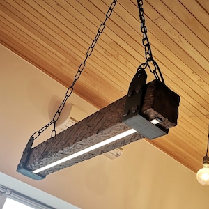 Wood Beam LED Pendant Light: Rustic Farmhouse Chandelier