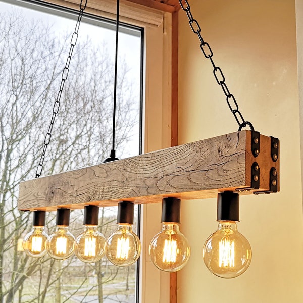 Handmade Beam Chandelier - Modern Wood Beam Chandelier Wooden Chandelier Rustic Farmhouse Pendant Hanging Lamp Indoor Lighting Bar Light