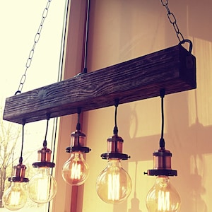 Handmade Beam Chandelier - Wood Beam Chandelier Wooden Chandelier Rustic Lighting Farmhouse Pendant Hanging Lamp Indoor Lighting Ceiling