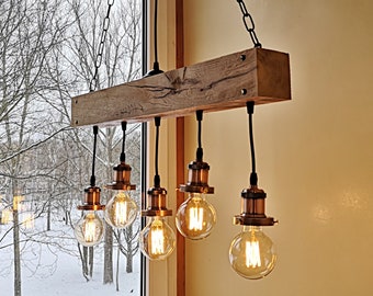 Handmade Beam Chandelier - Wood Beam Chandelier Wooden Chandelier Rustic Lighting Farmhouse Pendant Hanging Lamp Indoor Lighting Ceiling