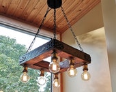 Rustic Chandelier - Industrial Modern Lighting - Commercial Lighting - Bar Restaurant Chandelier - Faux Reclaimed Wood Beam Rustic LED Light