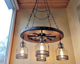 Wagon wheel chandelier ceiling light industrial chandelier rustic chandelier lighting rustic light fixture dining room lights ceiling light