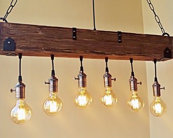 Handmade Beam Chandelier - Wood Beam Chandelier Wooden Chandelier Rustic Lighting Farmhouse Pendant Hanging Lamp Indoor Lighting Ceiling