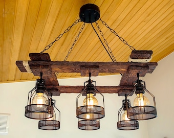 Industrial 6-Light Chandelier - Vintage Edison Bulb Ceiling Fixture - Rustic Lighting Dining Rooms, Living Areas, and Entryways Handcrafted