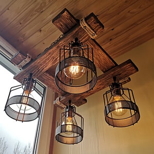 Rustic Light Fixture - Hanging Light - Rustic Lighting - Industrial Pendant Light - Wood Chandelier - Rustic Light - No US CUSTOMS FEES image 5