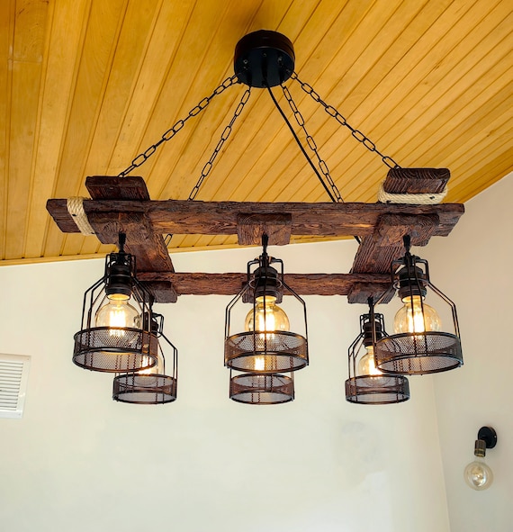 Industrial 6-Light Chandelier - Vintage Edison Bulb Ceiling Fixture - Rustic Lighting Dining Rooms, Living Areas, and Entryways Handcrafted