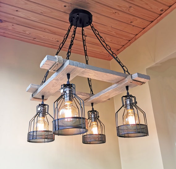 Handmade rustic light, wood fixture