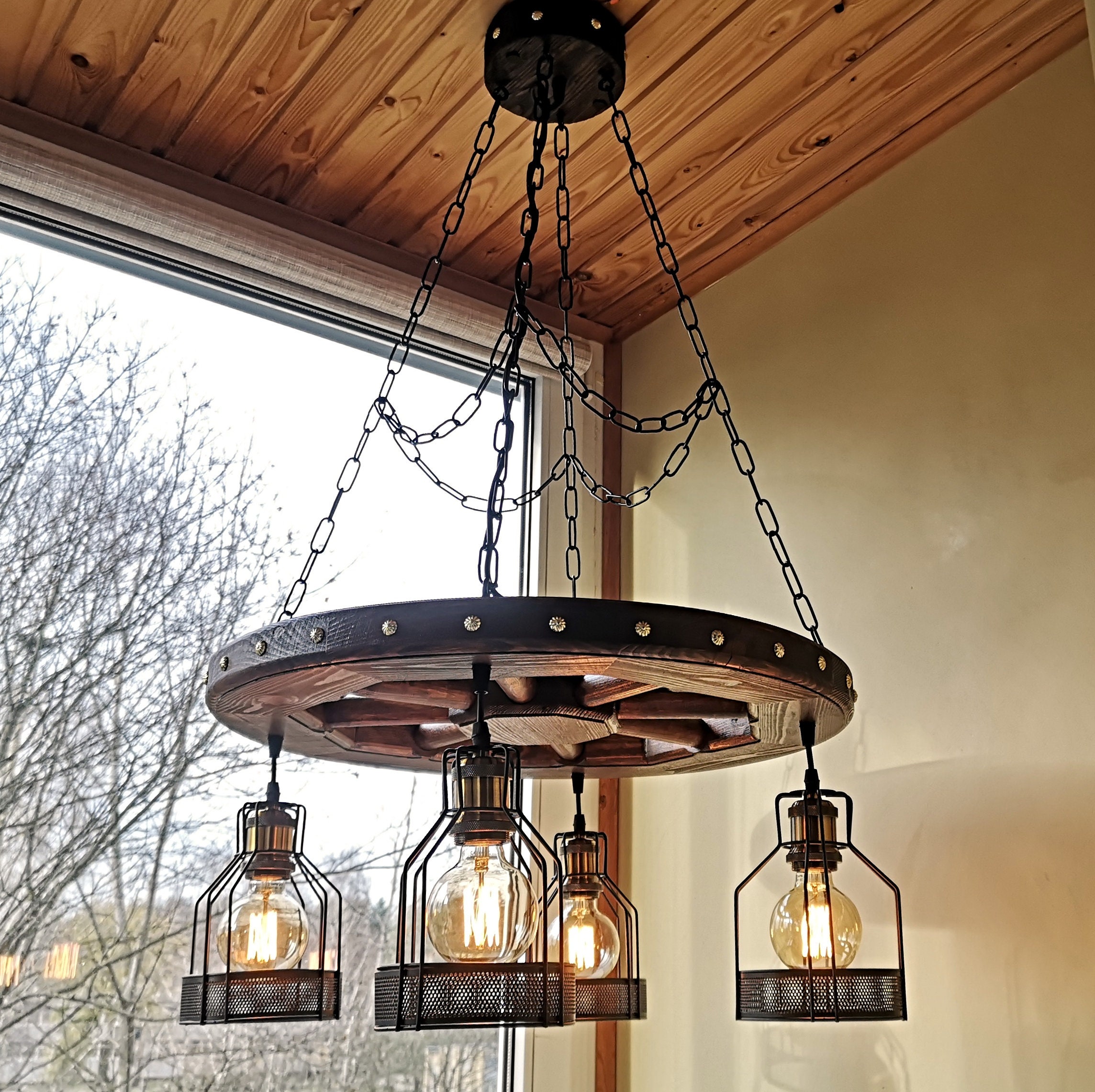 Rustic lighting wagon wheel chandelier