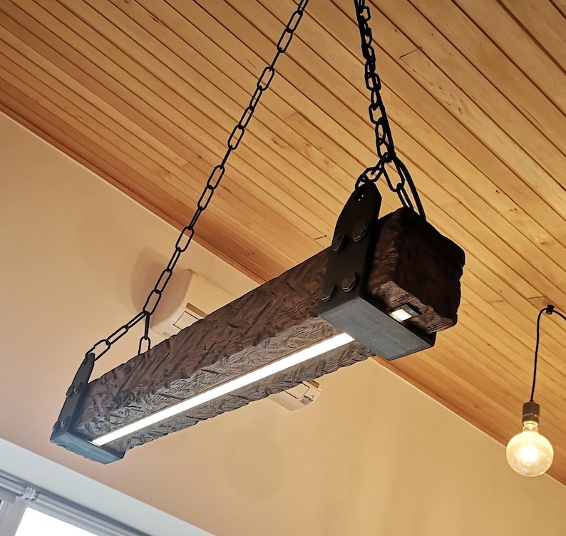 Wood Beam LED Pendant Light Chandelier Wooden Chandelier Rustic Lighting Farmhouse Pendant Hanging Lamp Indoor Lighting Ceiling image 1