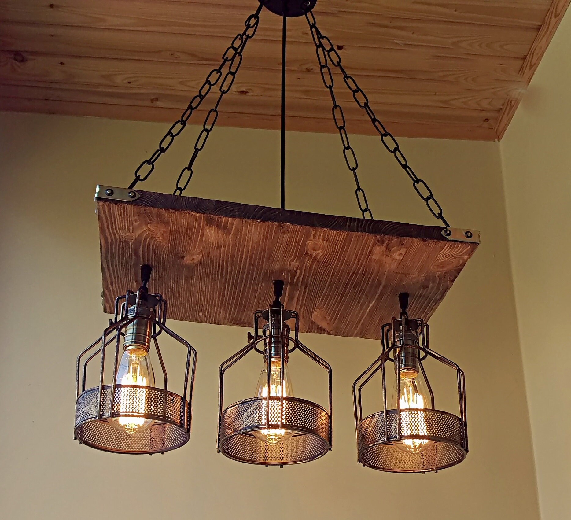 Ceiling aged wood pendant lighting