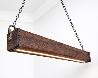 Minimal Wood Beam LED Pendant Light – Modern Linear Ceiling Lamp