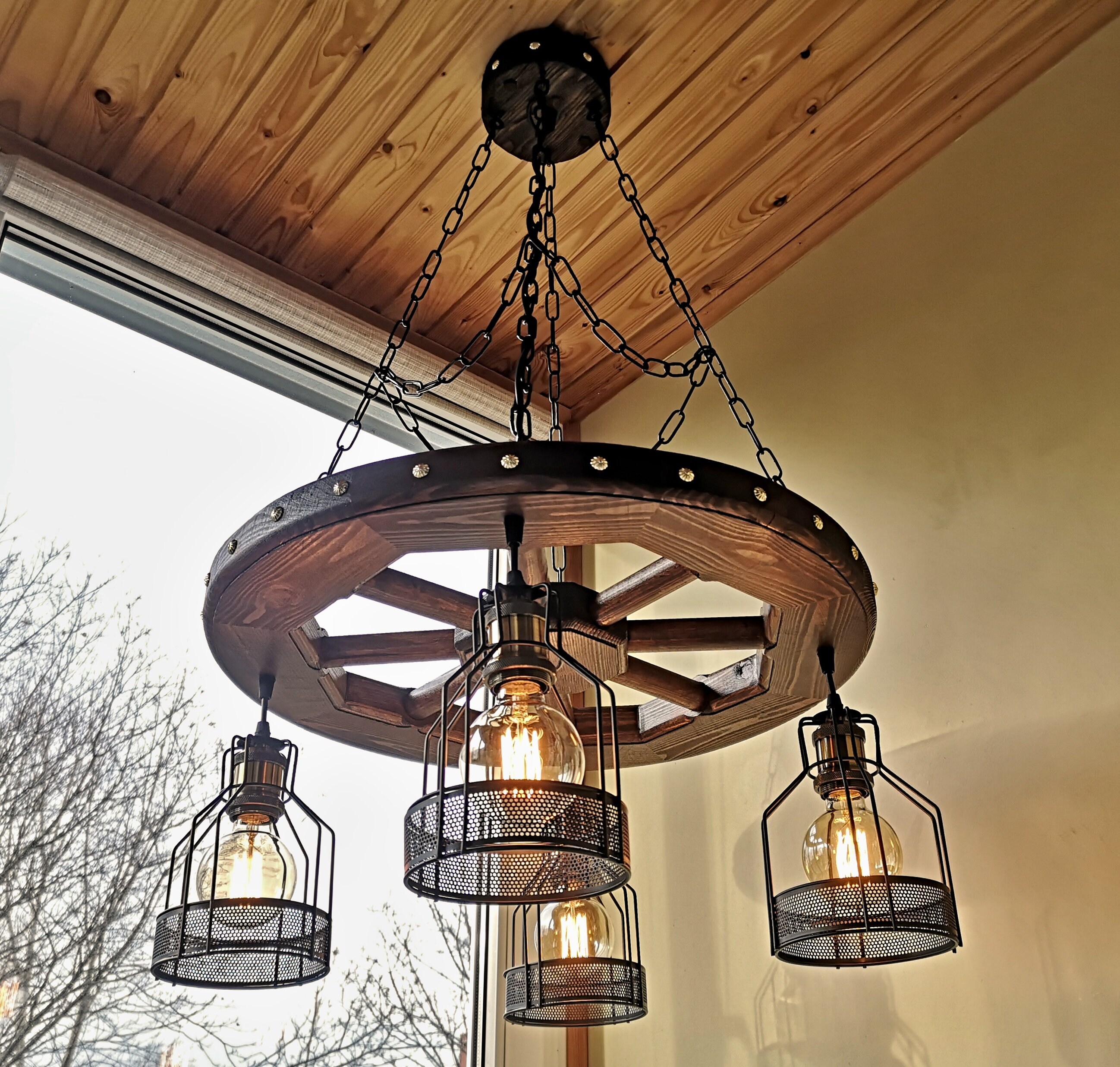 Rustic lighting wagon wheel chandelier