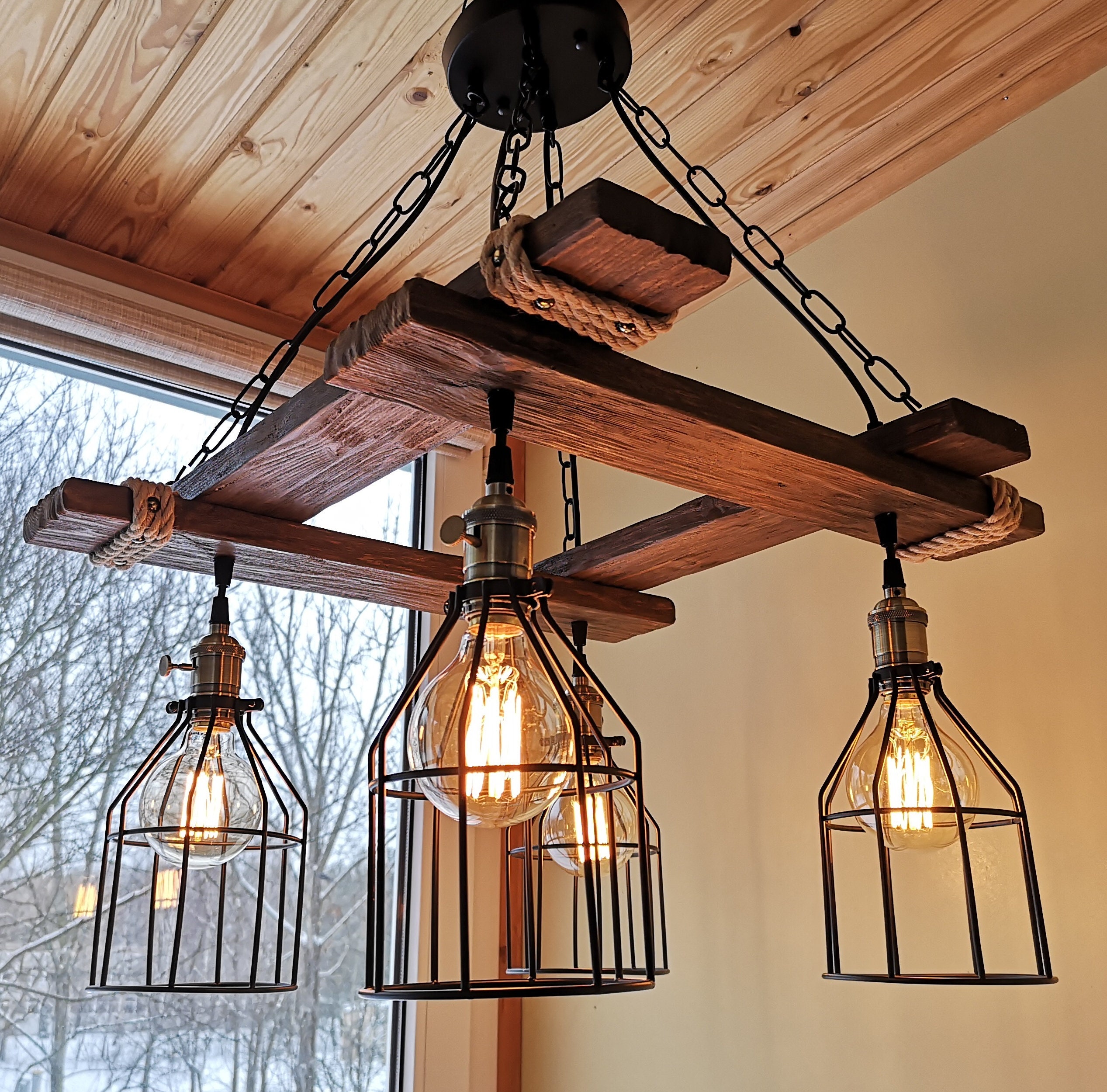 Handmade rustic light, wood fixture
