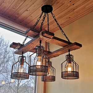 Rustic Light Fixture Hanging Light Rustic Lighting Industrial Pendant Light Wood Chandelier Rustic Light Farmhouse Light Dining image 1