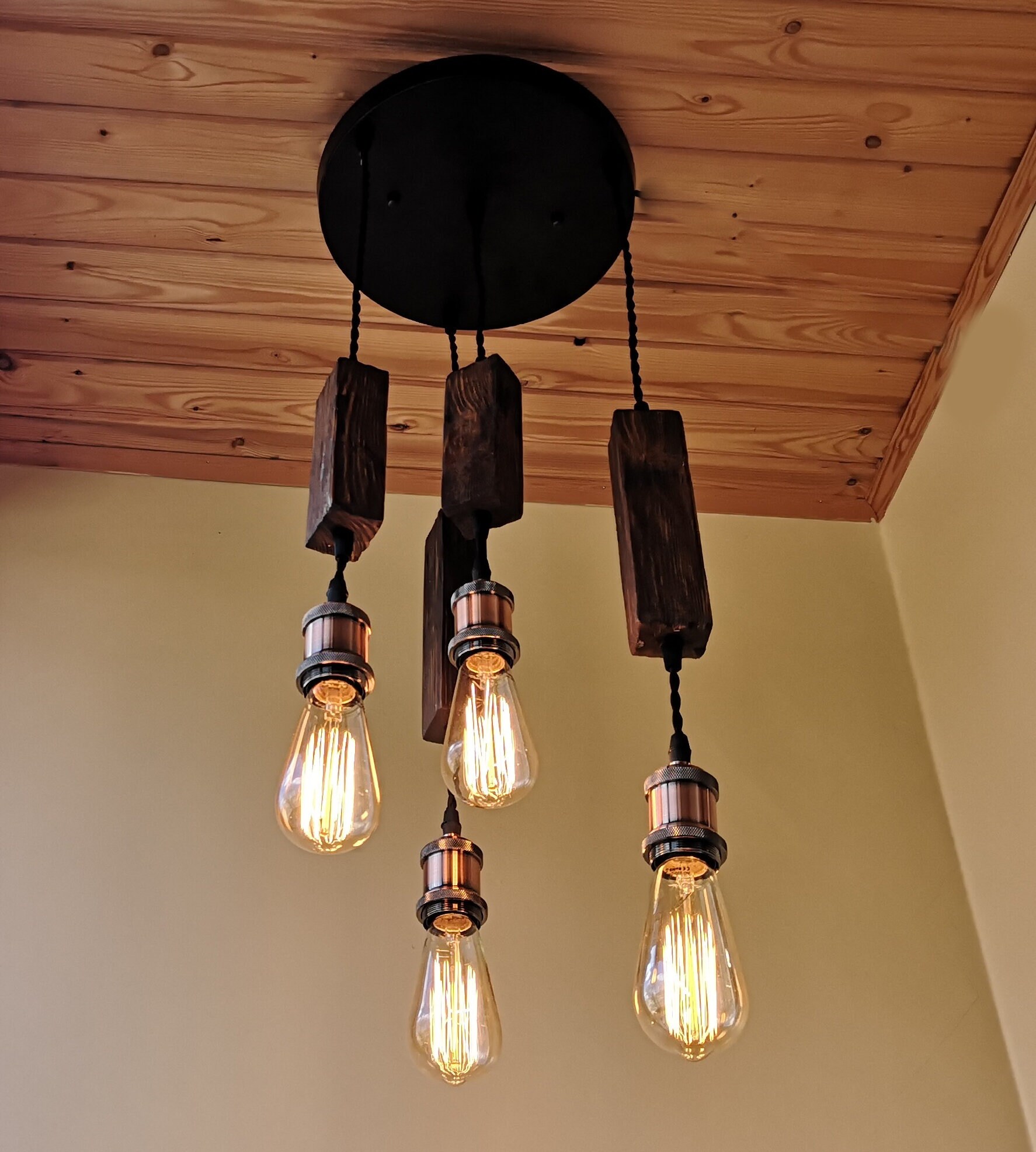 Industrial Modern Reclaimed Wood Chandelier 4 Pendant light Chandelier