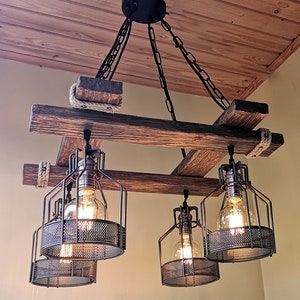 Rustic Light Fixture - Hanging Light - Rustic Lighting - Industrial Pendant Light - Wood Chandelier - Rustic Light - No US CUSTOMS FEES image 9