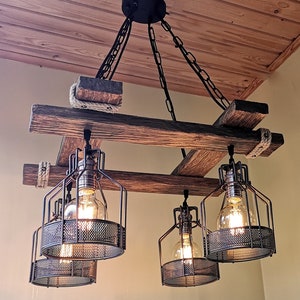 Rustic Light Fixture Hanging Light Rustic Lighting Industrial Pendant Light Wood Chandelier Rustic Light Farmhouse Light Dining image 6