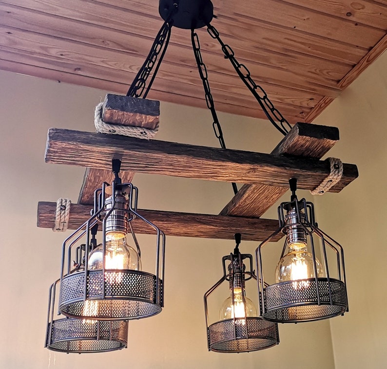 Rustic Light Fixture Hanging Light Rustic Lighting Industrial Pendant Light Wood Chandelier Rustic Light Farmhouse Light Dining image 6